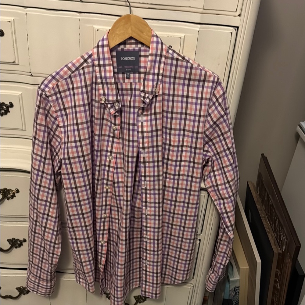 Bonobos Pink and Purple Casual Button Down Shirt (M, Slim Fit)